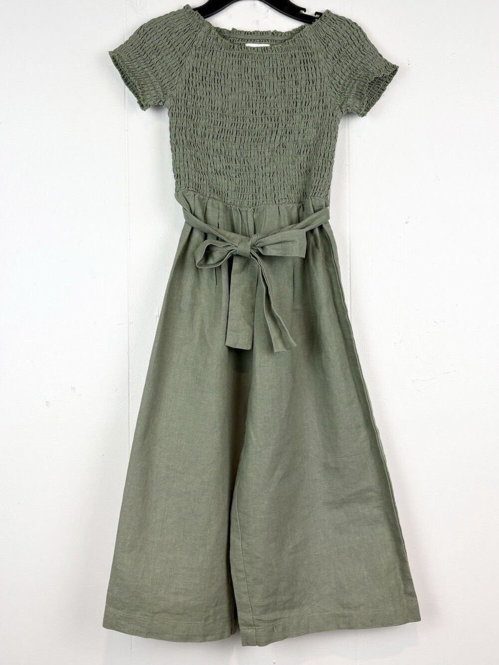Seed Heritage Girls Romper Linen Olive Green Neutral Wide Leg Natural Size 2